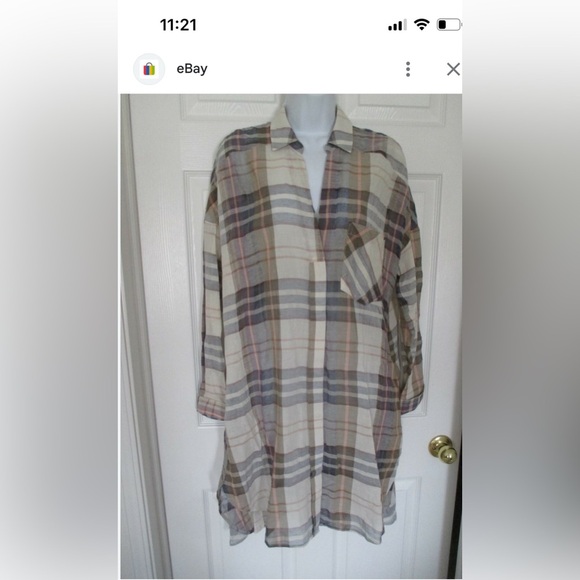 Free people oversized plaid long button up down medium dress tunic top - Picture 3 of 4